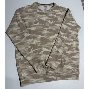 Athleta Seasoft Crewneck Sweatshirt Tan Camo SOFT Sweater Top Medium Tall